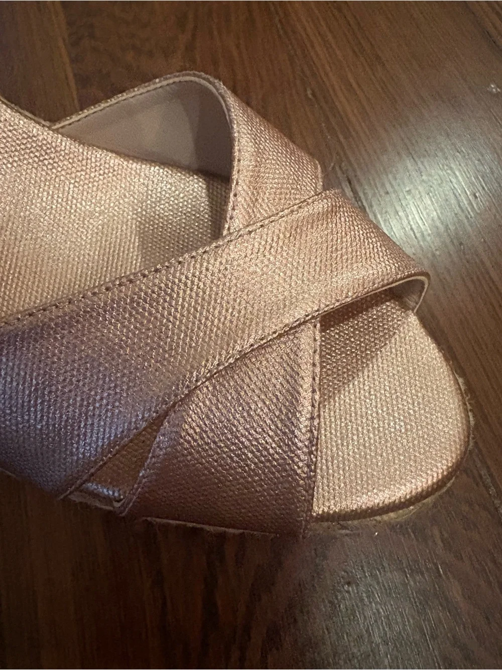 Stuart Weitzman Metallic Rose Gold Espadrille Wedge Sandals